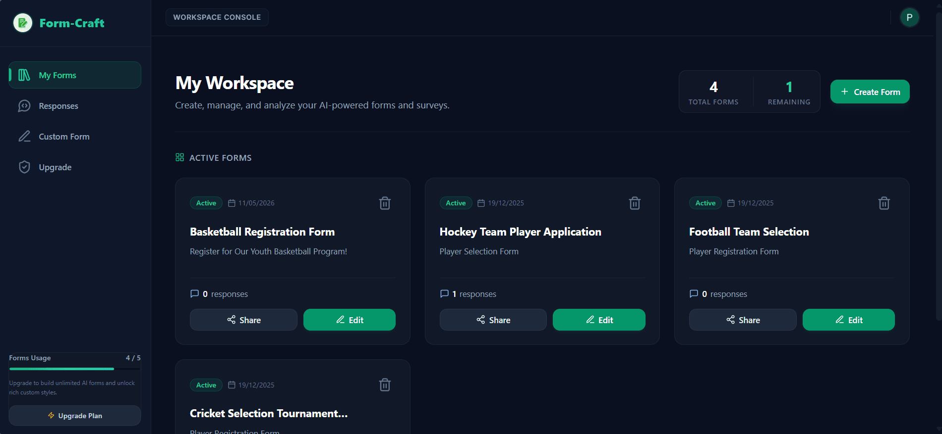 Form-Craft Dashboard Screenshot